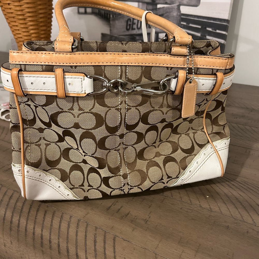 Coach Brown and White Signature Satchel